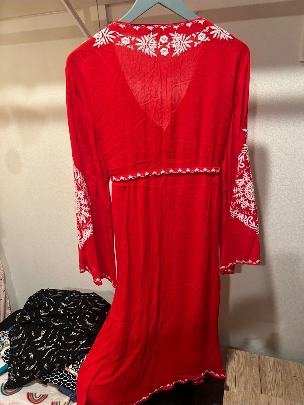 White Mark Red Maxi Dress with White Embroidered Detail - Picture 3 of 4